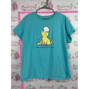 Tee turtle Graphic Short Sleeve Tee with Yellow Puppy Illustration - Aqua